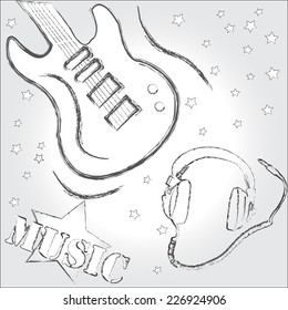 Listen to music.Party time.Party.Guitar and handset.Music is my life .