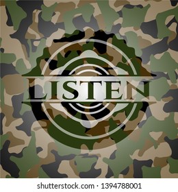 Listen on camo texture. Vector Illustration. Detailed.