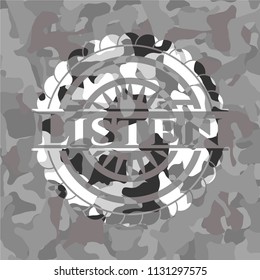Listen on grey camouflage pattern