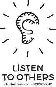 Listen to others - sketchy vector illustration. The ear with the small lines around it