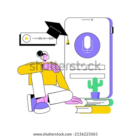 Listen to podcasts abstract concept vector illustration. Spare time in covid-2019 quarantine. Audio programmes, educational podcasts, radio show binge-listening, interview abstract metaphor.