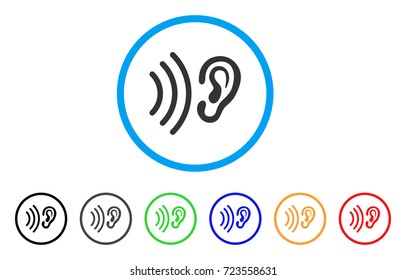 Listen rounded icon. Style is a flat listen gray symbol inside light blue circle with black, gray, green, blue, red, orange versions. Vector designed for web and software interfaces.
