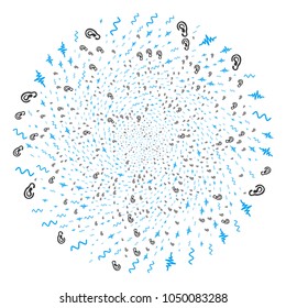 Listen Signal swirl spin. Object centrifugal explosion created from scattered listen signal symbols. Vector illustration style is flat iconic symbols.