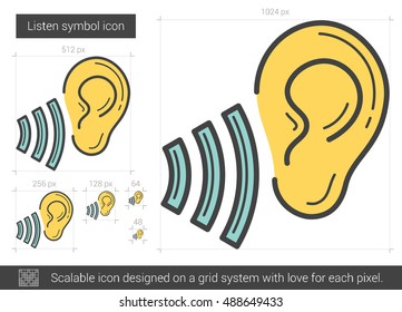 Icono de línea vectorial de símbolo de escucha aislado en fondo blanco. Icono de la línea del símbolo de escucha para infografía, sitio web o aplicación. Icono escalable diseñado en un sistema de cuadrícula.