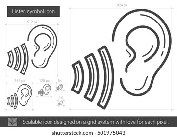 Icono de línea vectorial de símbolo de escucha aislado en fondo blanco. Icono de la línea del símbolo de escucha para infografía, sitio web o aplicación. Icono escalable diseñado en un sistema de cuadrícula.