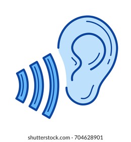 Listen symbol vector line icon isolated on white background. Listen symbol line icon for infographic, website or app. Blue icon designed on a grid system.