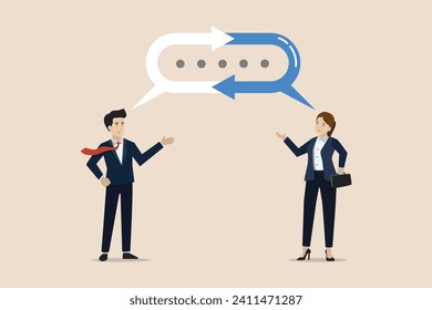 Listen to team feedback to improve work quality, communication skill or client relationship, ask and answer question for idea development concept, cheerful businessman sharing feedback for improvement