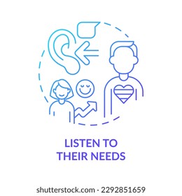 Listen to their needs blue gradient concept icon. Inclusion providing. Support LGBTQ seniors abstract idea thin line illustration. Isolated outline drawing. Myriad Pro-Bold font used