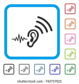 Listen And Transmit icon. Flat gray iconic symbol inside a blue rounded squared frame. Black, gray, green, blue, red, orange color additional versions of Listen And Transmit vector.