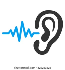 Listen vector icon. Style is bi-color flat symbol, blue and gray colors, rounded angles, white background.