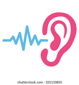 Listen vector icon. Style is bicolor flat symbol, pink and blue colors, rounded angles, white background.