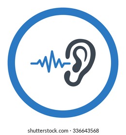 Listen vector icon. Style is bicolor flat rounded symbol, smooth blue colors, rounded angles, white background.