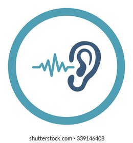 Listen vector icon. Style is bicolor flat rounded symbol, cyan and blue colors, rounded angles, white background.
