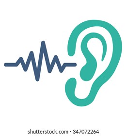 Listen vector icon. Style is bicolor flat symbol, cobalt and cyan colors, rounded angles, white background.