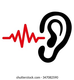 Listen vector icon. Style is bicolor flat symbol, intensive red and black colors, rounded angles, white background.