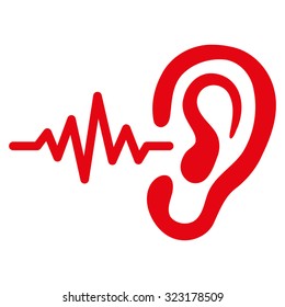 Listen vector icon. Style is flat symbol, red color, rounded angles, white background.