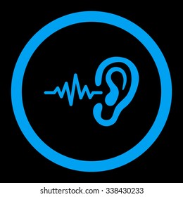 Listen vector icon. Style is flat rounded symbol, blue color, rounded angles, black background.