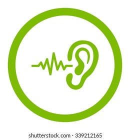 Listen vector icon. Style is flat rounded symbol, eco green color, rounded angles, white background.