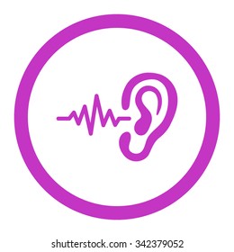 Listen vector icon. Style is flat rounded symbol, violet color, rounded angles, white background.