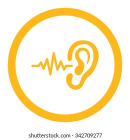 Listen vector icon. Style is flat rounded symbol, yellow color, rounded angles, white background.