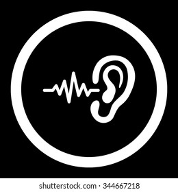 Listen vector icon. Style is flat rounded symbol, white color, rounded angles, black background.