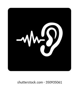 Listen vector icon. Style is flat rounded square button, white and black colors, white background.