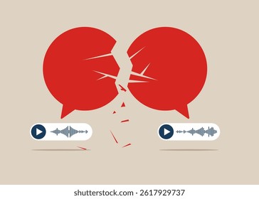 Listen voice messages, sound waves. Business communication breakdown. Symbol of misunderstanding, negotiation problems, miscommunication, argument. Flat vector illustration