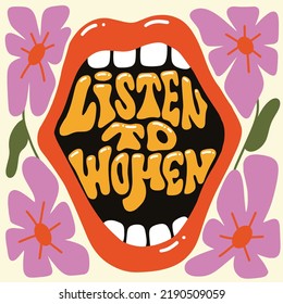 Listen to women, feminist colorful poster