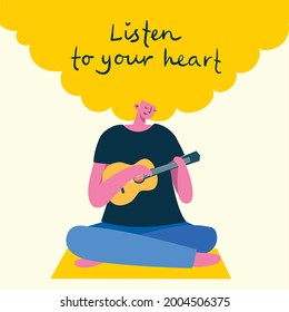 Listen to your heart. Love yourself. Vector lifestyle concept card with text don t forget to love yourself in the flat style