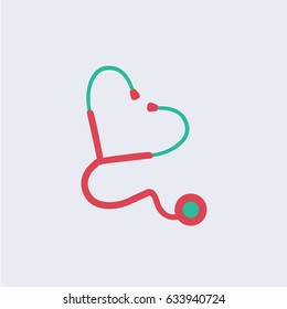 listen to your heart symbol & Lovesick on red flat design style background & heart shaped. isolated Stethoscope vector in the form of a heart love sign icon for medical & health care