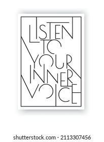 Listen to your inner voice, vector. Minimalist poster design in three pieces. Scandinavian wall artwork, wall decoration. Wording design isolated on white background, lettering, typographic