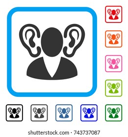 Listener icon. Flat grey pictogram symbol in a blue rounded square. Black, gray, green, blue, red, orange color variants of Listener vector. Designed for web and app user interface.