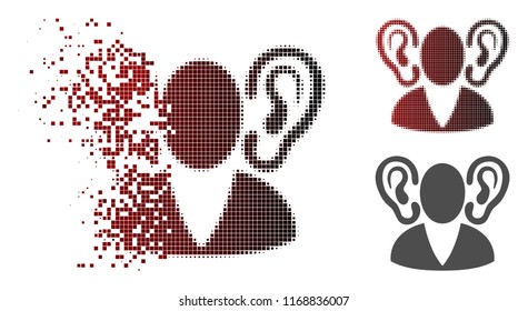 Listener icon in sparkle, pixelated halftone and undamaged whole variants. Points are grouped into vector sparkle listener icon.