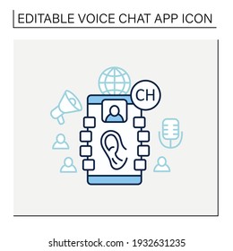 Listeners line icon. Listening to lecture concept. Hearing voice messages. Abstract communication room with friends. Communicate concept. Isolated vector illustration. Editable stroke