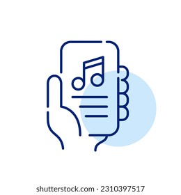 Listening to audio book. Application interface on smartphone. Pixel perfect, editable stroke