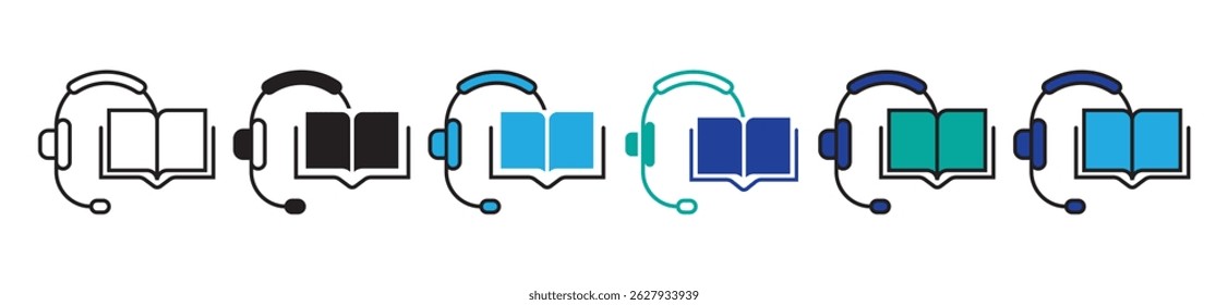 listening audio book online course icon set digital education podcast sound study vector illustration