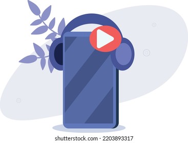escuchando audio en smartphone. Ilustración vectorial.