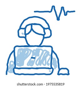 Listening Audio sketch icon vector. Hand drawn blue doodle line art Listening Audio sign. isolated symbol illustration