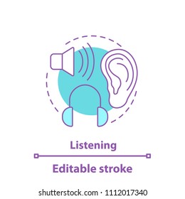 Listening concept icon. Auditory perception idea thin line illustration. Hearing. Listening to music. Vector isolated outline drawing. Editable stroke