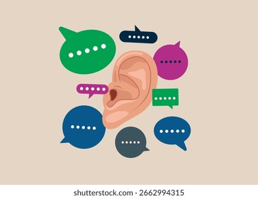 Listening to the conversation. Productive dialogue between. Art corporate communication. Flat vector illustration