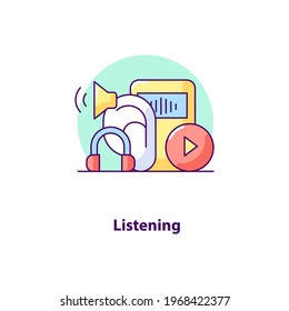 Listening creative UI concept icon. Wireless communication abstract illustration. Music player. Listen to music online. Streaming service. Isolated vector art for UX. Color graphic design element