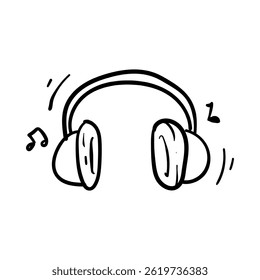 Listening device with musical notes doodle. Doodle Icon Illustration