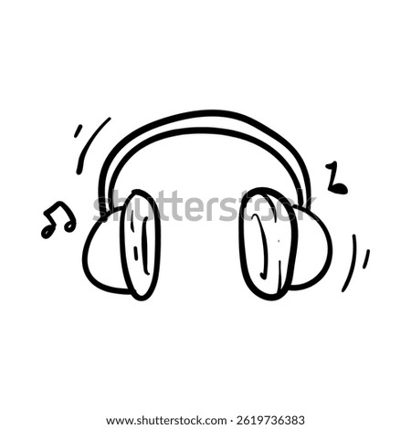 Listening device with musical notes doodle. Doodle Icon Illustration