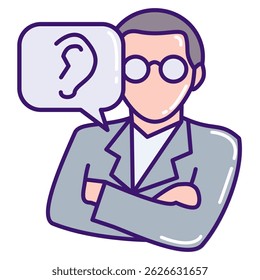 Listening Ear icon represented by Therapist, ear Lineal Color style.