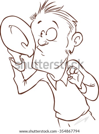 Listening with Hand to Ear Vector Illustration(black and white)
