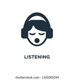 Listening icon. Black filled vector illustration. Listening symbol on white background. Can be used in web and mobile.