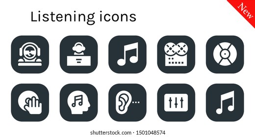 listening icon set. 10 filled listening icons.  Collection Of - DJ, Music, Listening