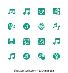 listening icon set. Collection of 16 filled listening icons included Music, DJ, Listen
