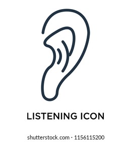 Listening icon vector isolated on white background, Listening transparent sign , thin pictogram or outline symbol design in linear style