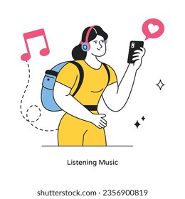 Listening Music abstract concept vector in a flat style stock illustration